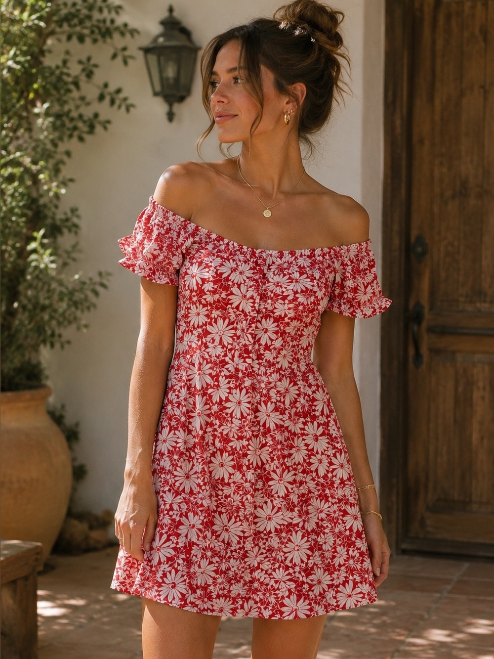 Madewell Burnt Orange Floral Off-Shoulder Mini Dress Romantic Cottagecore Size 6